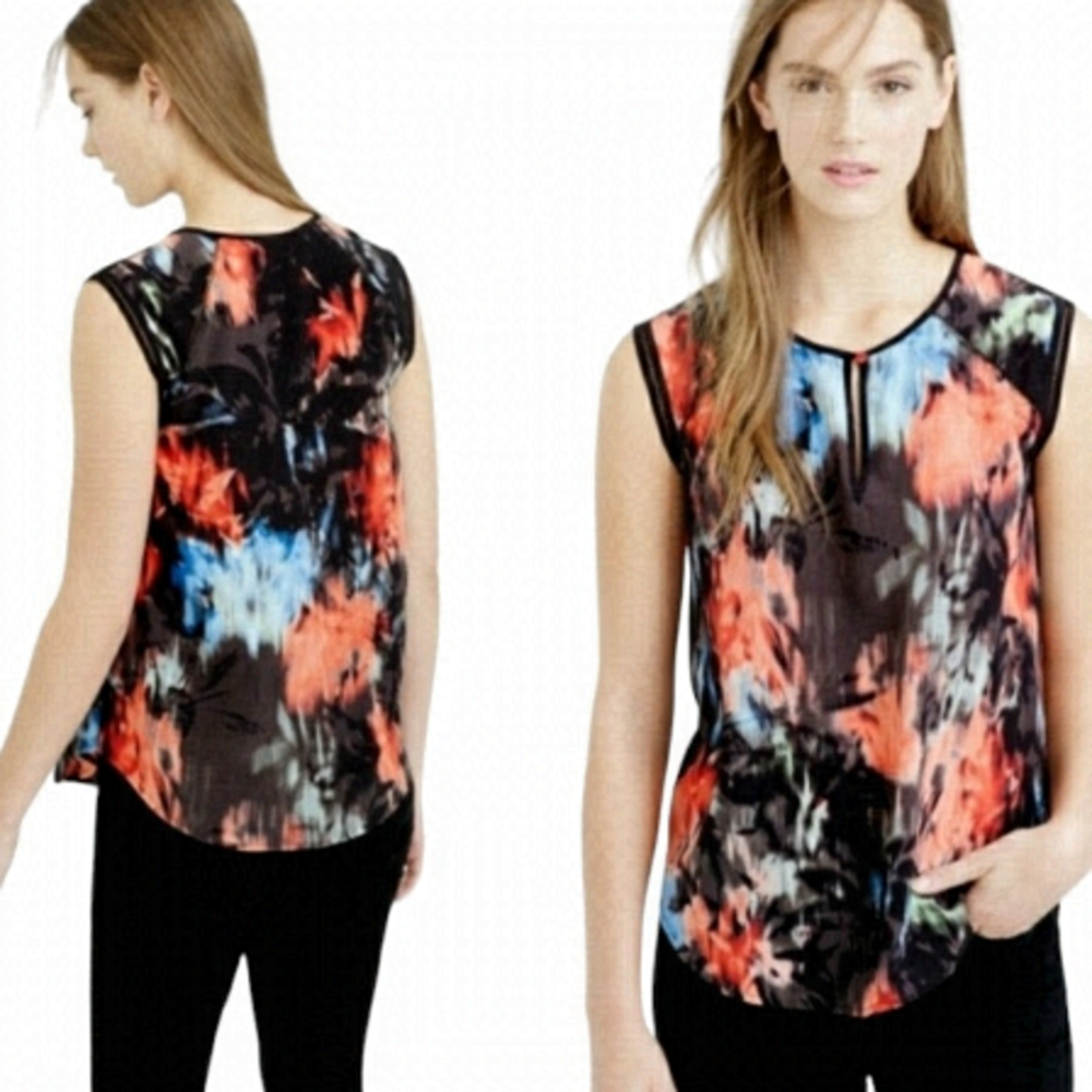✨3/$21✨ J. Crew 100% Silk Sleeveless Blouse Abstract Floral Black Red Size 00